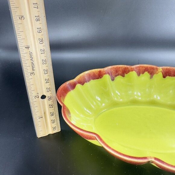 Vintage Allens of California Drip Glaze Green Sunrise Pottery Dish Bowl Planter - Picture 9 of 16